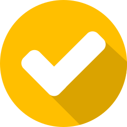 A white checkmark inside a yellow circle with a long shadow cast diagonally to the right resembles the precision and integrity of top excavating companies in Michigan.